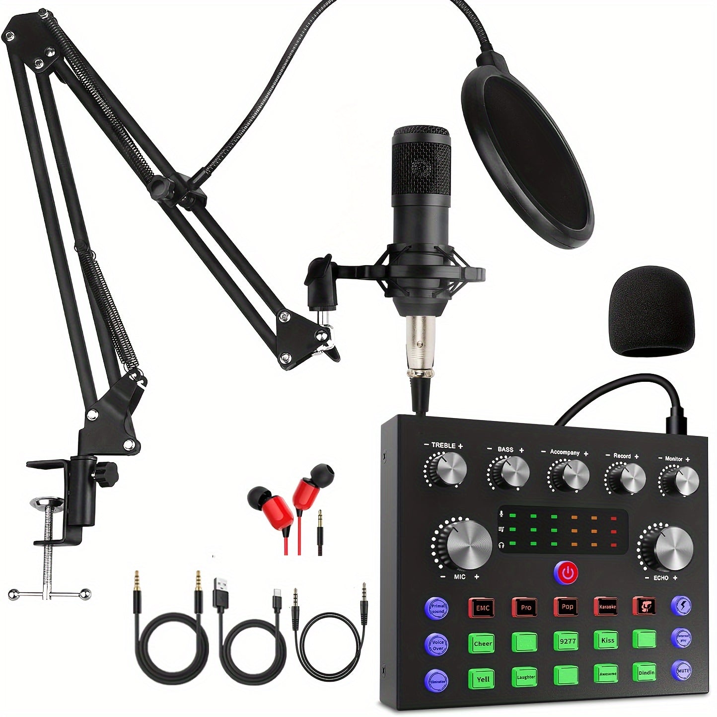 TEMU Podcast Equipment Bundle For 2, Podcast And V8s Sound Card, Voice Changer-audio Interface - Suitable For Recording, Singing, And Games.