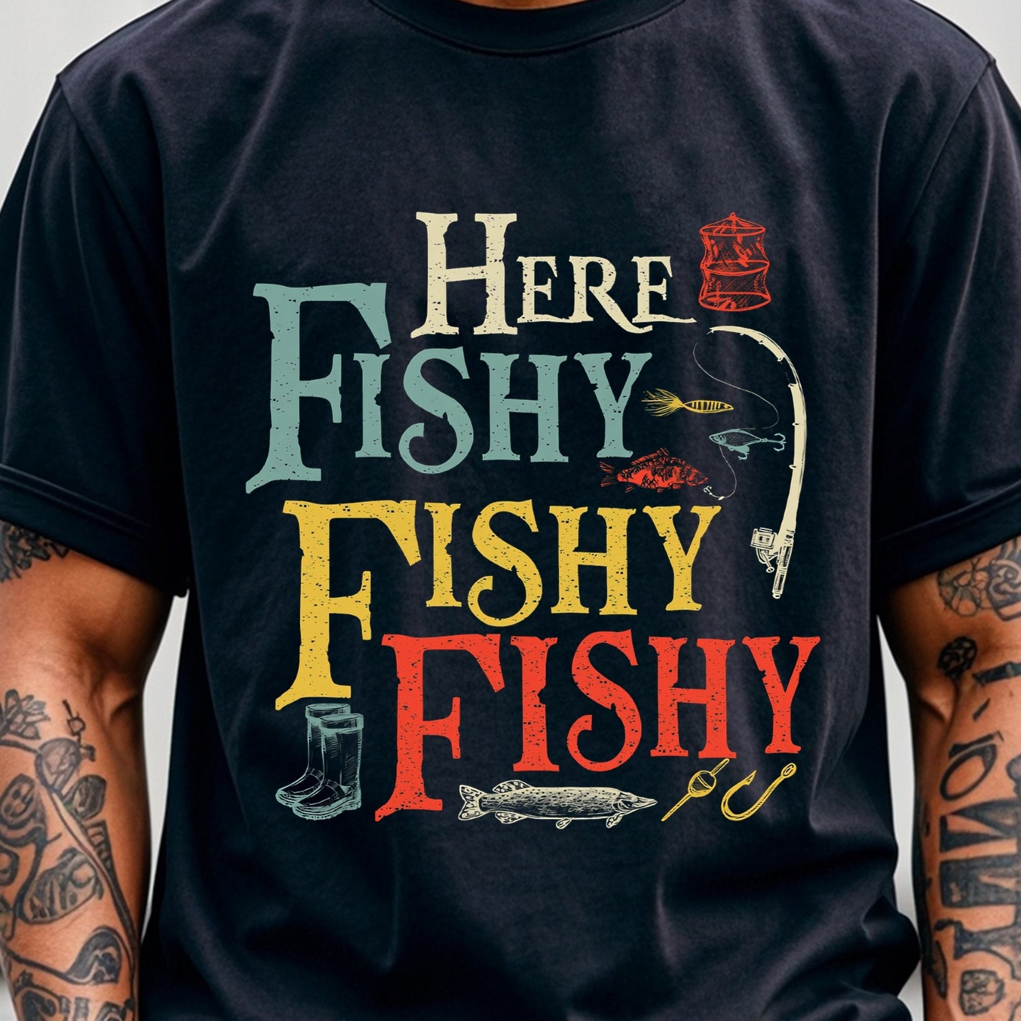 TEMU Men's "" Graphic T-shirt - 100% Cotton Soft Breathable Quick-dry Crew Neck Tee With Vibrant Fish Print & Fishing Saying, Casual Summer Wear For