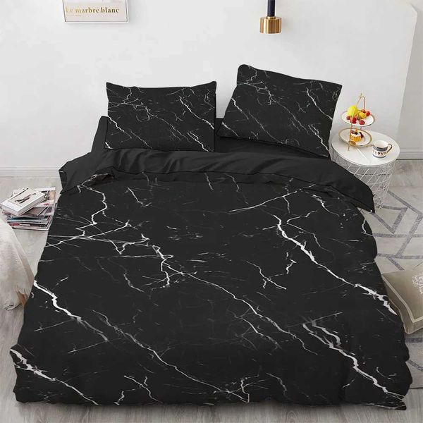 Marble large down duvet cover with cool black and white texture pattern bedding set suitable for 2-3 polyester duvet covers for teenagers an