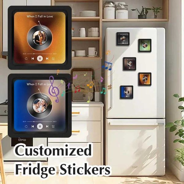Fridge Magnets Customized Music Fridge Magnet Personalized CD Covers Refrigerator Magnet Music Player 1-5 Songs Recording Type-C Rechargeabl