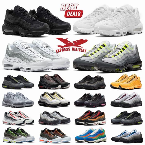 2025 Designer 95 Mens Running Shoes 95s Triple White Black Royal Blue Royal Próximo Neon Olive Men Women Treiners Outdoor Sports Sports