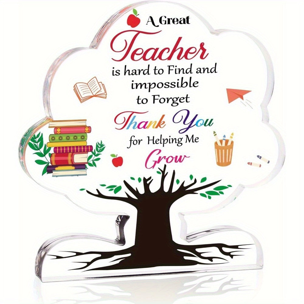 TEMU [2d Flat] 1pc Thank You Teacher Acrylic Tree Plaque - Gift For Graduation, Retirement, Birthday, Or End Of - Includes Books, Pencils, And Design