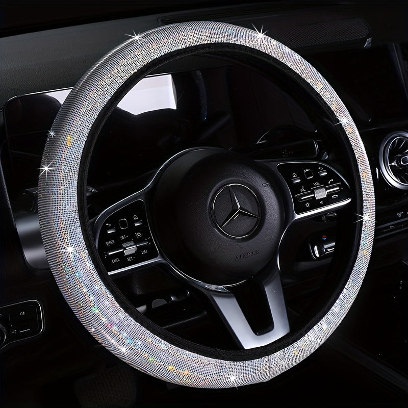 TEMU 1pc 7-color Sparkling Car Steering Wheel Cover - No , Design For Most Vehicles, Interior Accessories, Cute Steering Wheel Cover, Vehicle