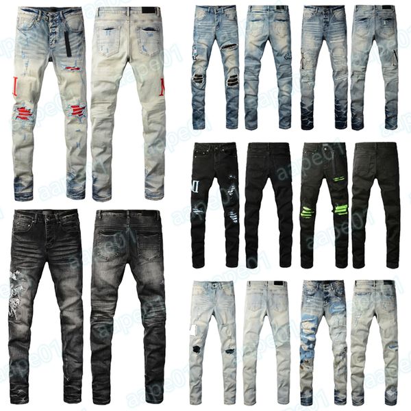 New Mens Jeans Designer Straight calças masculinas Marca de moda Jeans Broken Zipper Calças Casual Sports Tamanho 28-40