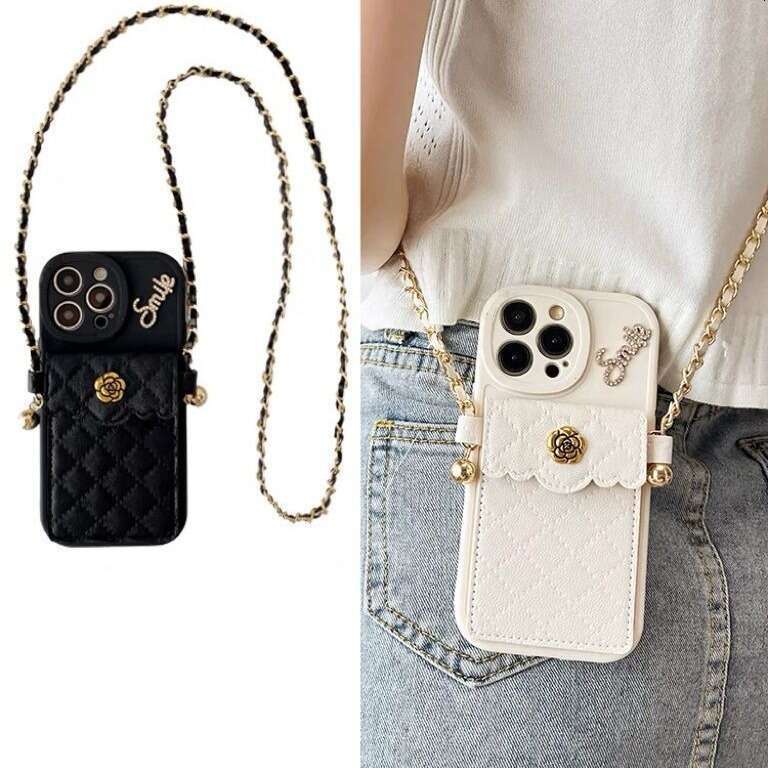 16 Quilted Small Fragrance Camellia Card Holder Compatible with iPhone 15 Pro Max Apple 13 Phone Case 11 Crossbody 14