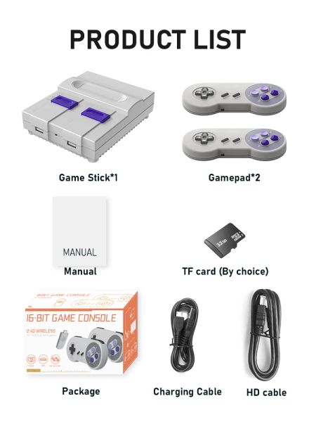 VILCORN 16-Bit Wireless-Wired Retro Video Game Console Built-in 4800+ Games for Everdrive SNES NES FC Family Game Machine