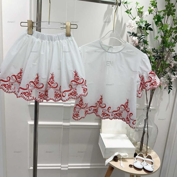 Top girls dress summer Embroidery logo t-shirt set baby skirt set kids designer clothes Crew-neck shirts and layered skirts