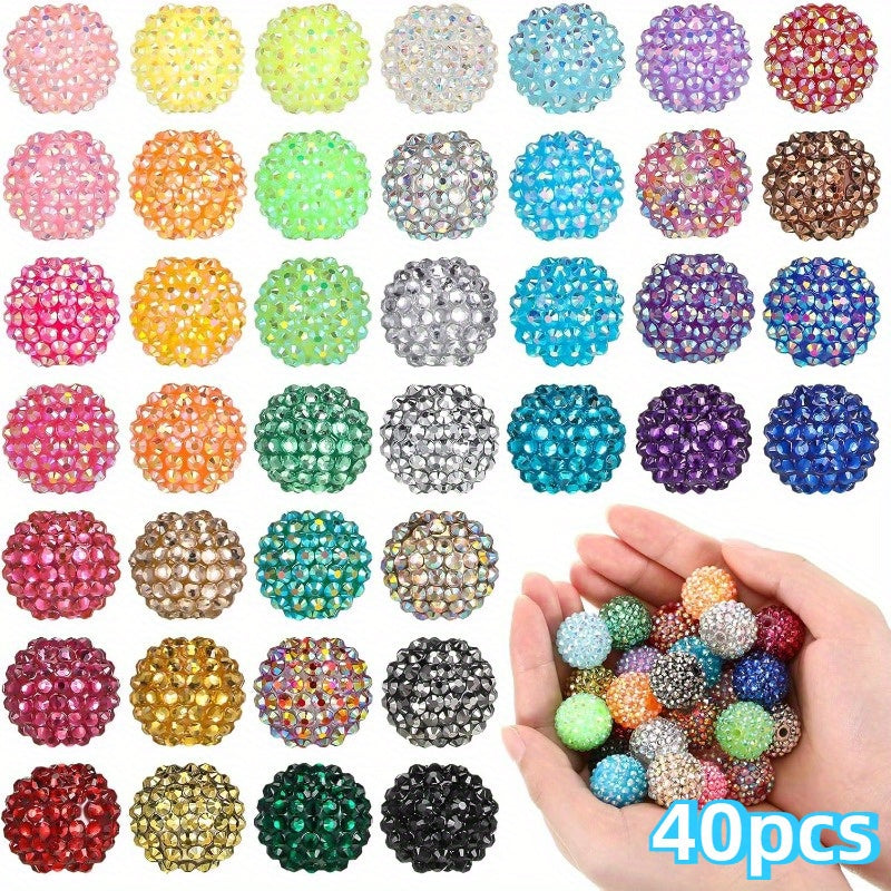 TEMU 20-40pcs Beads 20mm Crystal Round Disco Ball Beads Bulk Chunky Beads Charms For Christmas Diy Pens Making Jewelry Supplies Craft European Style