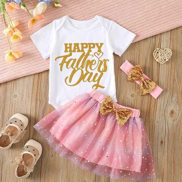 Daddy s Little Princess 3-Piece Outfit Set with Ruffled Romper Sparkly Tulle Skirt and Matching Headband for Baby GirlsC250113