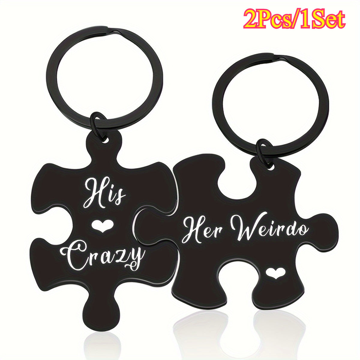 TEMU 2pcs Classic Sweet Romantic Match Puzzle Design Pendant Keychain, Stainless Steel, For Men Women Couple Bag Car Key Decors Gift