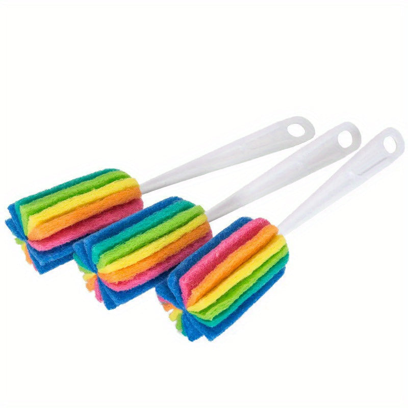 TEMU 3pcs, 3pcs Rainbow Handle Scrubber Brushes For Water Bottles, Cups, Mugs, And Glass - Kitchen Cleaning Utensils