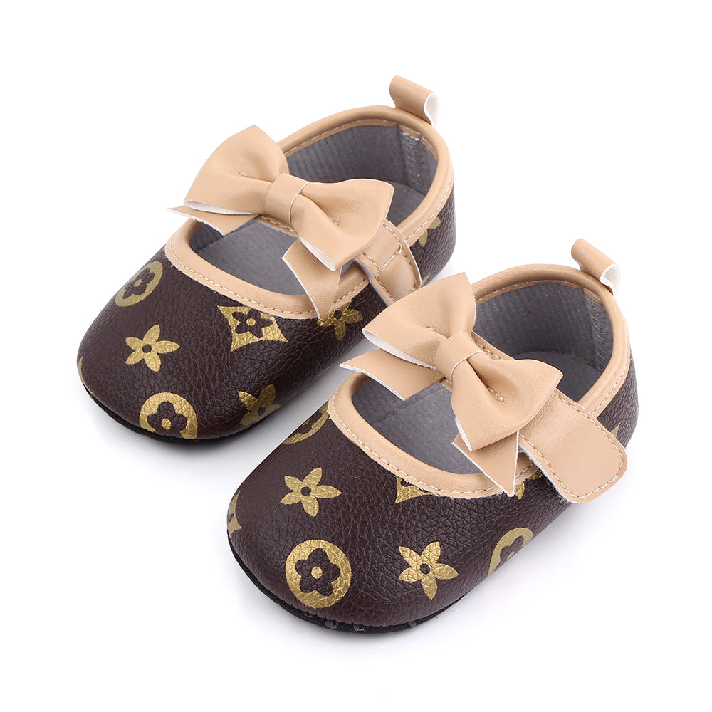 New Beige Baptist shoes Spring PU Leather Newborn Girls Shoes First Walkers Princess Bowknot Baby Prewalker