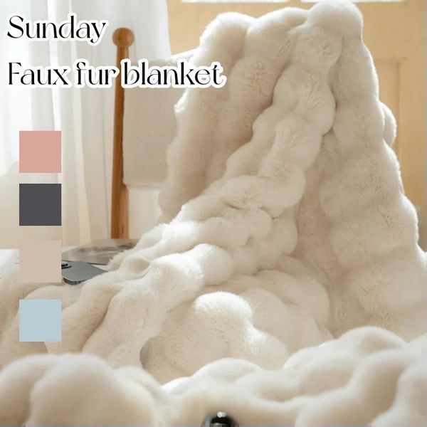 Faux Fur Plush Throw Blanket Warm Winter Doublesided Blankets for Bed y Plaid Shaped Couch Cover Sofa Pillow Case Gift 241213