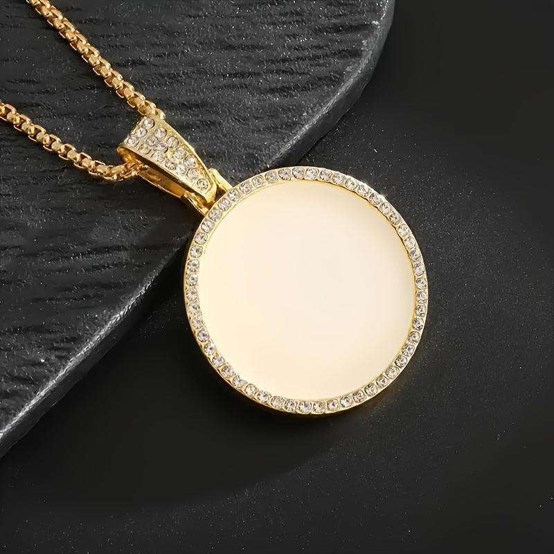 TEMU A Beautiful Round Photo Necklace Set - Vintage Bohemian Drill Frame Pendant, Stylish Album Picture Jewelry For Men And Women, Fashionable Gift