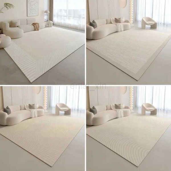 Cream Minimalist Striped Carpet Home Living Room Decoration Sofa Area Rug Non Slip Washable Bedroom Bathroom Polyester Floor MatY240729