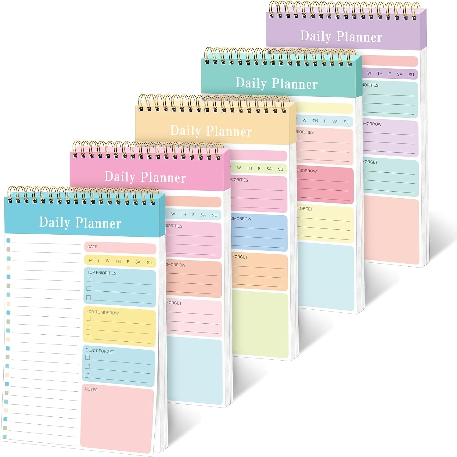 TEMU 1 Set (5pcs)-2 Sets (10pcs)-6 Sets (30pcs) Of Daily Plan Spiral Notebook-a5 Size, With Transparent Cover, Double Coil Binding, To-do List,
