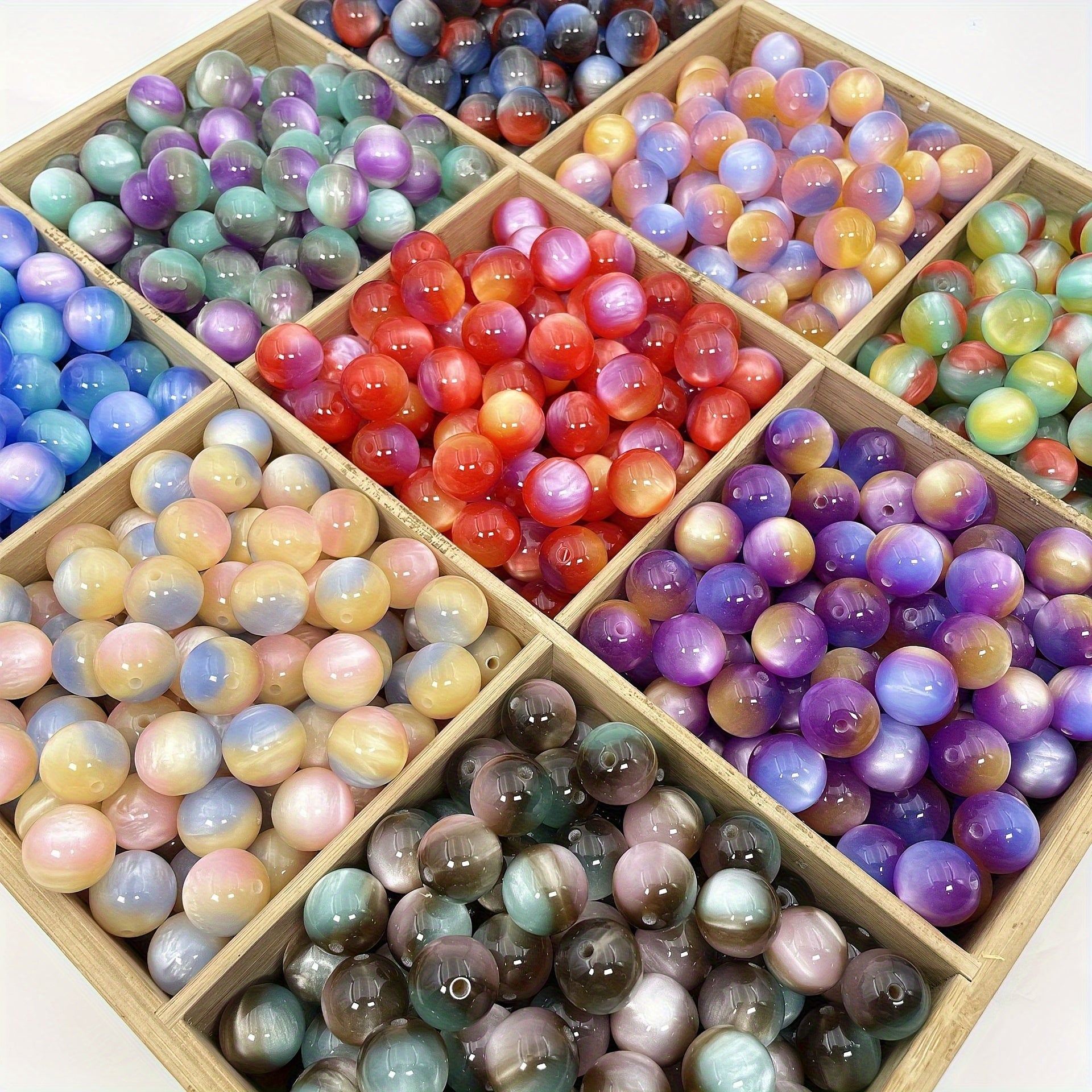 TEMU 60pcs 16mm Resin Iridescent Gilded Gradient Cat Eye Beads - Multicolor Making Supplies For Bracelets, Shoe & Boot Charms, Watch Accessories,