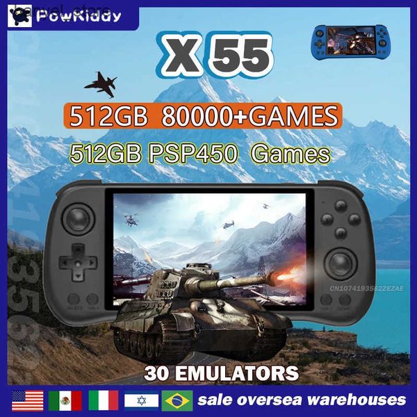 Portable Game Players 80000Games 512G POWKIDDY X55 5.5-inch I screen RK3566 handheld game console Linux open-source retro console high-defin