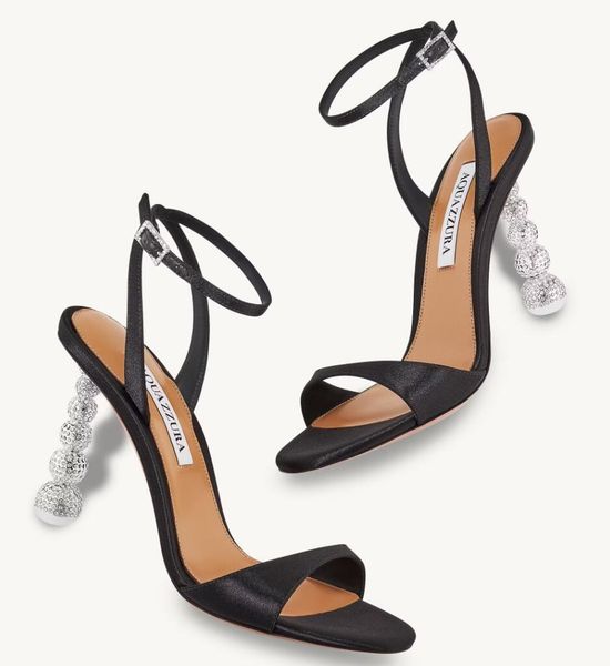 Popular Women Shoes Yes Baby Sandal Six Crystal-encrusted Sculptural Heel Wedding Party Dress Lady Walking Elegant Sandalias EU35-43 Origina