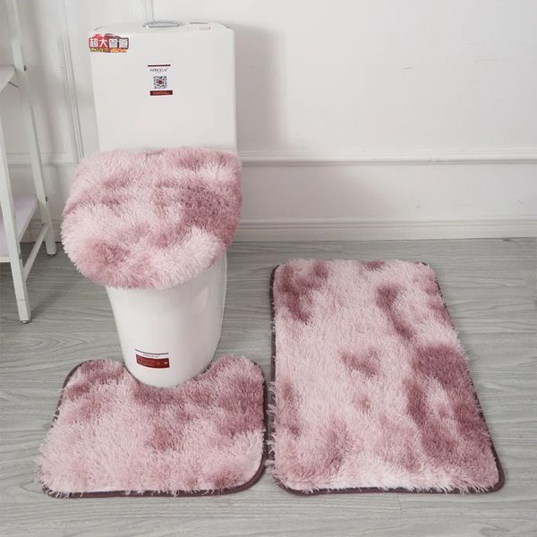 Bath Mats Pink Leopard Print Plush Carpet Toilet Seat Cover 3Pcs Antiskid Foot Pad Modern Simple Gadgets To Keep Warm Bathroom Accessories 2
