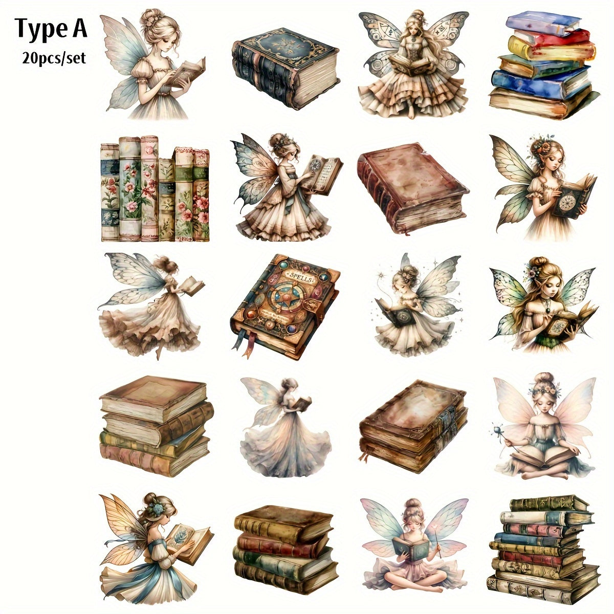 TEMU 20pcs-set Vintage Handmade Books, Fairy Princess Reading Magazines, Stickers For Decorating Travel Notebooks, Stickers For Decorating Diy
