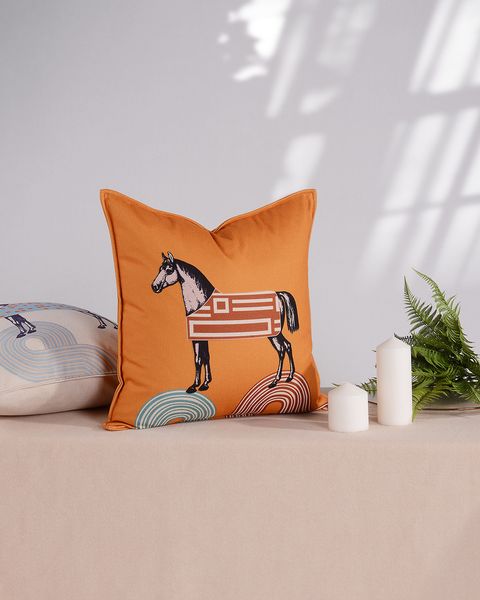 Top Luxury Velvet Fabric French Orange Style Horse Home Sofa Cushion Cover Pillowcase Without Core Living Room Bedroom Cushion 45cm