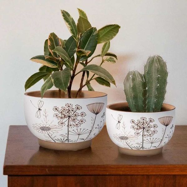 Planters Pots 1 inch+6 inch white and Terra Cotta Warriors flowerpots Juicy ceramic plantpots with drain holes indoor plants Terra Cotta War