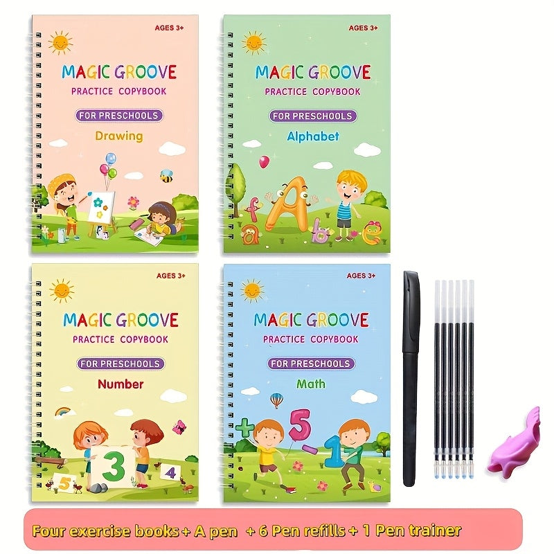 TEMU 4 Books + 1 Pen + 6 Refills + 1 Pen Grip, Children's Copybook, Kids Practice Book, Book, Education Workbook For Children, Halloween, Christmas,