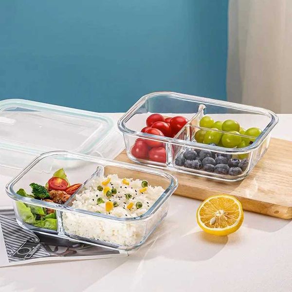 Glass Lunch Box with Lid Set Round-Retangle Bento Box for Kids Food Container for Microwave Thermal Lunch Box with CompartmentsXJ240829