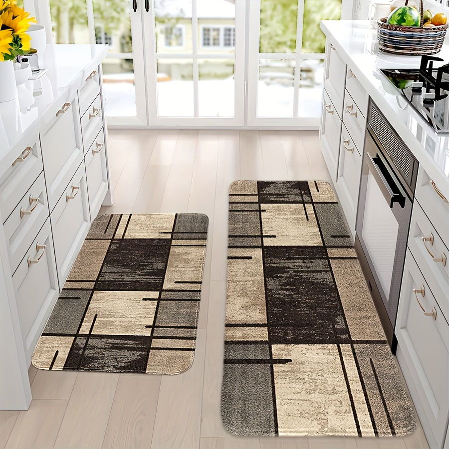 TEMU 2pcs Brown Floor Mats, Diatomite Material Rubber Non-slip Backing Long Foot Mats, Easy To Clean, Absorbent Foot Mats, Soft And Comfortable,