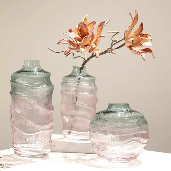 Glass vase irregular water waves colorful flowers hydroponic growth edge basin home decoration accessories 241204