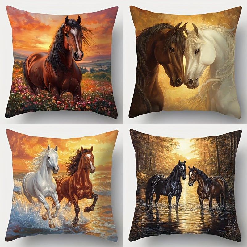 TEMU -4pcs Set, Printed Pillowcase. Contains Patterns Of Horses, Flowers, Etc. Suitable For Room Decoration, Living Room Decoration, Sofa Decoration