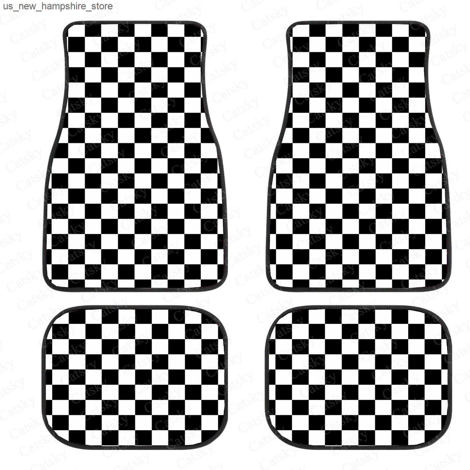 Floor Mats Carpets Checkerboard Car Mats Auto Parts Rubber Floor Mats Custom 4PCS Car interior graphic print checkered square feet J241204