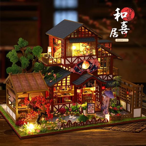 P015 DIY wooden dollhouse Japanese style villa mini kit dollhouse with furniture toys adult 3D puzzle gift 250110