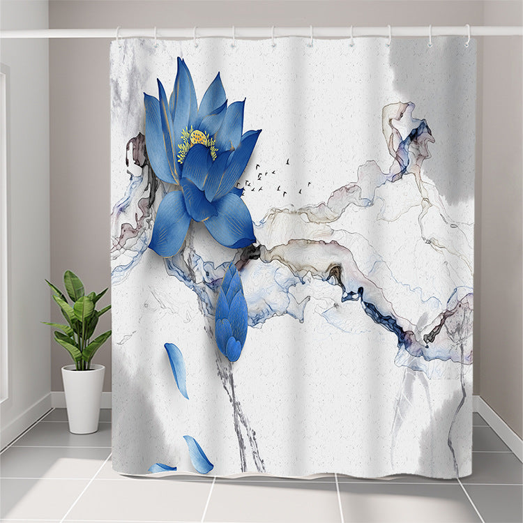 YL-36947 Manufacturers Spot Digital Printed Fabric Shower Curtain Waterproof Thickened Bathroom Partition Curtain with Hook