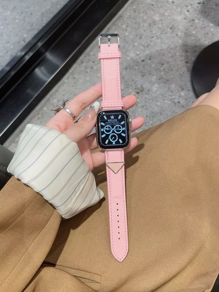 Applewatch bands For Smart watch Series 9 45MM Leather Bands Fashion Wristbands With Triangle Twill Patterns smartwatch