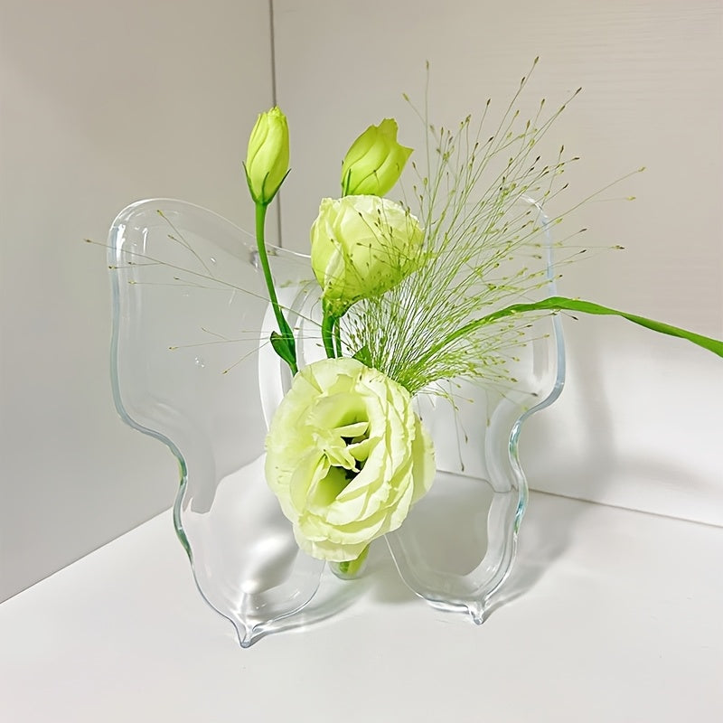 TEMU 1pc Modern Acrylic Bell-shaped Vase - Transparent Flower Holder With Wing-like Design, Elegant Wedding-office-home Centerpiece, Lightweight