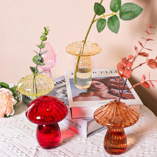 Colourful Mushroom Vase Plant Glass Plant Bud Vase Decoration Home Glass Aromatherapy Vase Living Room Dining Room Desktop 250113