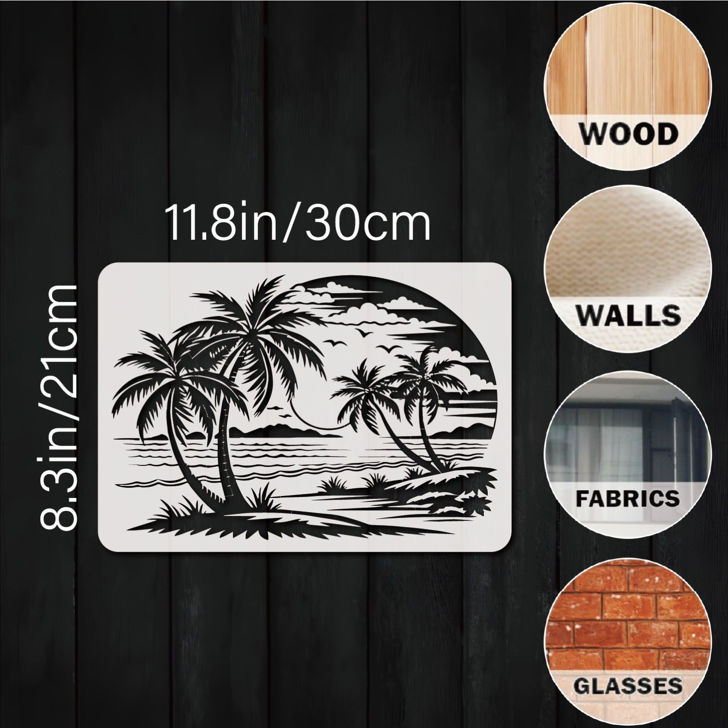 TEMU 11.8x8.3 Inch Reusable Plastic Beach Scene Stencil - Tropical Coconut Trees & Design For Wall Art, Furniture, And Home Decor - Painting And