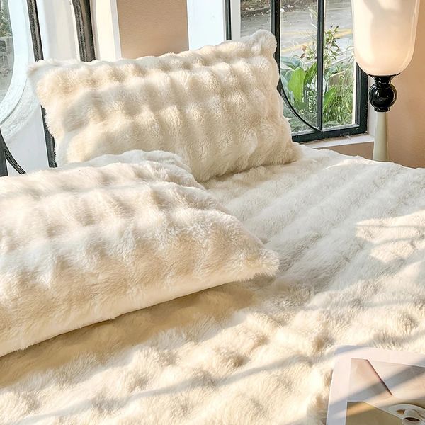 Rabbit Plush Pillowcase 48x74cm 2 pcs Soft Warm Fluffy Long Hair Pillow Cover Decorative Sham for Beds 250103