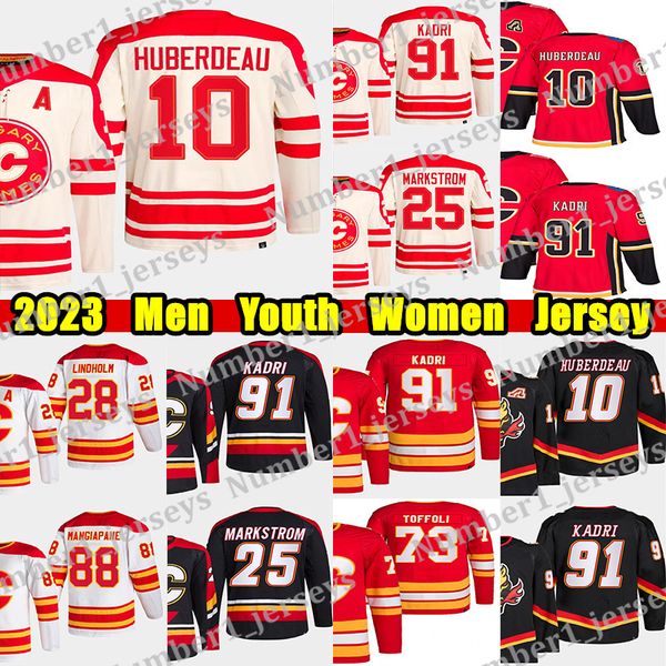 #10 Jonathan Huberdeau 2023 Heritage Classic hockey jersey #91 Nazem Kadri Jacob Markstrom Elias Lindholm Andrew Mangiapane Mikael Backlund