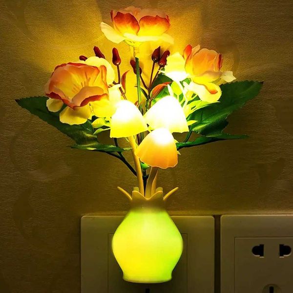 LED Mushroom Lamp LED Night Lamp Novel 7-color Night Lamp 220VUS Plug Sensing Dream High Grade Pomegranate Vase Flowers Z250211
