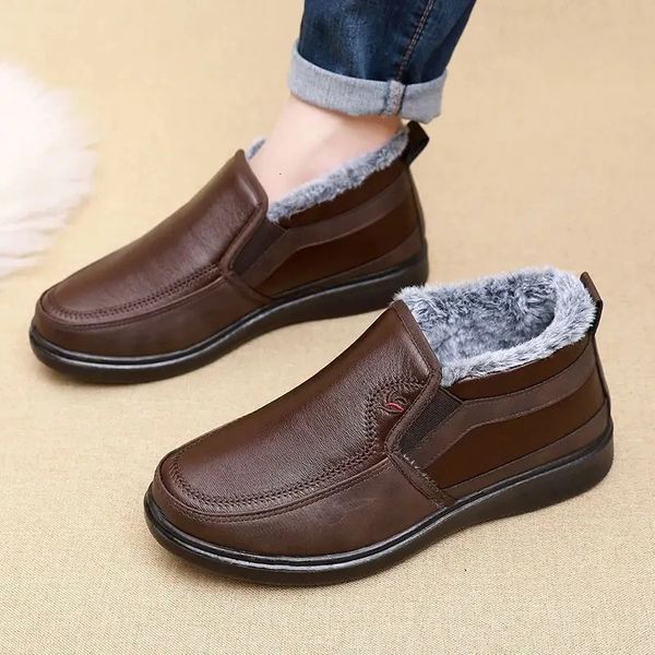 Fashionable and warm mens shoes winter snow boots artificial leather fur lined shoes mens plain weave boots mid top waterproof shoes 241111