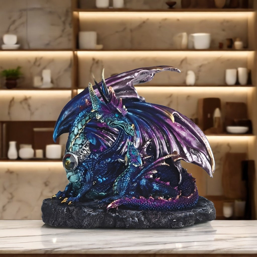 TEMU 7"w Blue Dragon With Baby Figurine Statue Sculpture Office Tabletop Ornament Decoration Home-room Decor And Perfect Gift Ideas For Women-men,