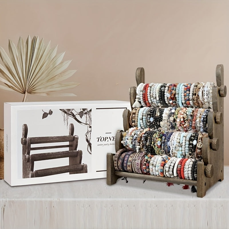 TEMU 4 Tier Bar Wooden Jewelry Organizer, Jewelry Display Stand -for Bracelet, Watch Hair Bands And Necklaces Display Organizer, Space Saving For