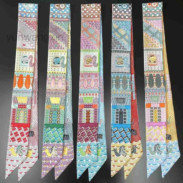 Ladies fashion scarf designer hair belt handbag scarf quality silk material silk scarfs lady high-grade fashion scarves headband Plaid lette
