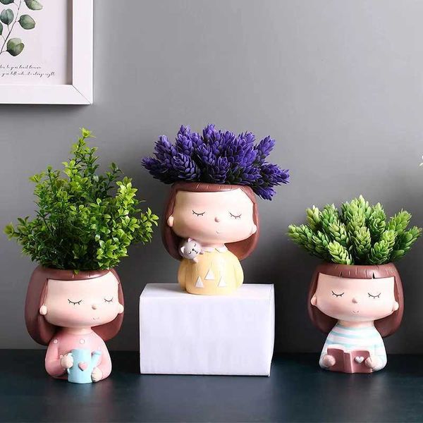 Planters Pots Creative cute girl vase living room bedroom desktop dried flower container office decoration balcony succulent potted plants J