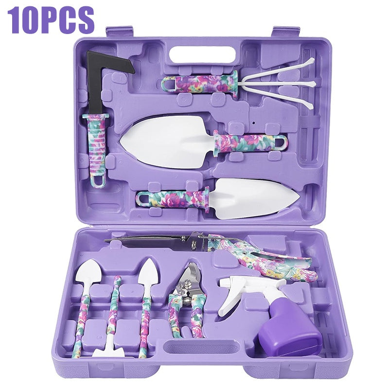 TEMU 10pcs Floral Print Gardening Set, Watering Can-shovel Garden Tool Set, Yard, Lawn And Garden Manual Gardening Tools