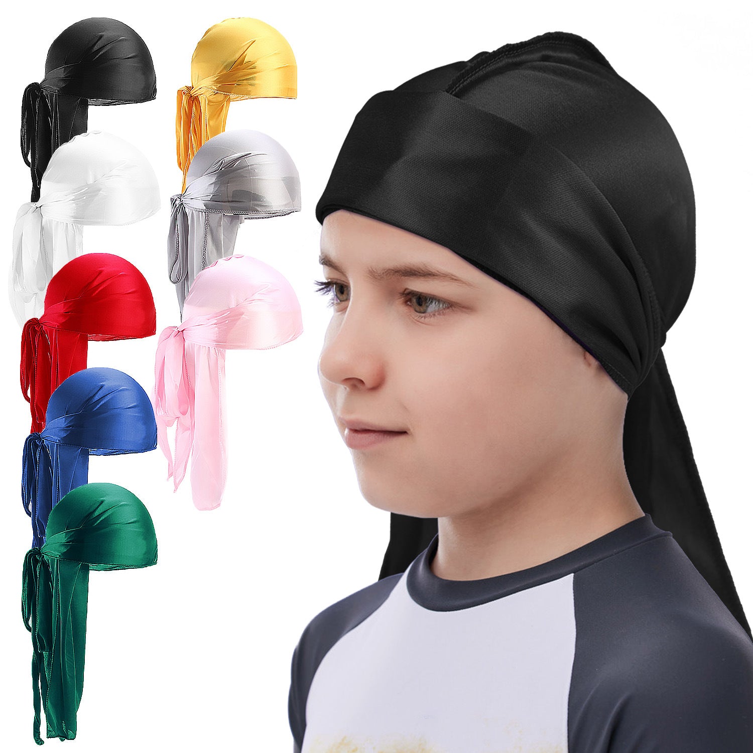 Custom Printed Extra Long-Tail Head Wraps Doo Rag Do Rag Durags for kids pirate hat Du Rag Designer Durag