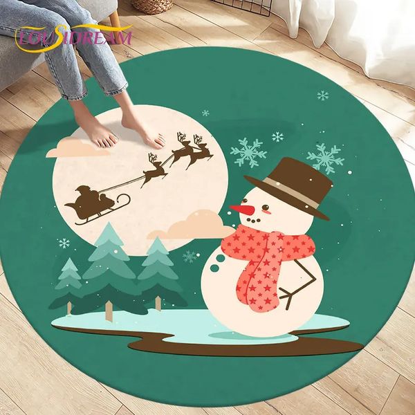 Christmas Cartoon Circle Area RugRound Carpet Rug for Living Room Bedroom Sofa DecorNon-slip Floor Mat Drop Alfombras 241116